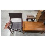 FOLDING LEATHER CAMP CHAIR & COCTAIL TABLE