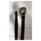 2 COWHIDE AND BULLHIDE BELTS WITH 1 BUCKLE