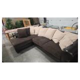 CORDUROY & LEATHER SECTIONAL W/ACCENT PILLOWS