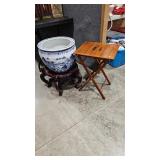 ASIAN FLOOR VASE W/ STAND & ACCENT TABLE