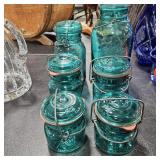 6 BLUE BALL JARS W/ BALE LIDS
