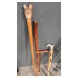 4 HAND CARVED WALKING STICKS/CANES