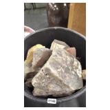 BUCKET OF PETRIFIED WOOD, AGATE SLABS & CRYSTAL