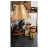 WOODLAND THEMED TABLE LAMP & CANNISTER SET