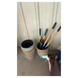 GROUP OF PLANTERS AND GARDENING SHEERS