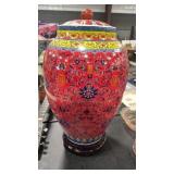 ASIAN GINGER JAR FLOOR VASE W/ WOOD STAND