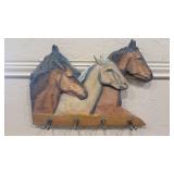 CARVED WOOD HORSE WALL COAT RACK