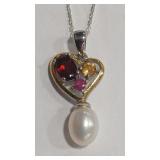 925 GARNET TOPAZ RUBY COLOR & PEARL NECKLACE