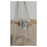 925  BLUE TOPAZ COLOR GOLD TONE RING