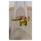 925 PERIDOT COLOR GOLD TONE RING