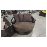 CORDUROY & LEATHER LOUNGE CHAIR