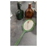 LUCITE EMPIRE VTG HAND MIRROR & COLORED GLASS