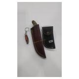 2 DAMASCUS STYLE KNIVES W/ SHEATHS & POCKET KNIFE