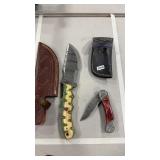 2 DAMASCUS STYLE KNIVES W/ SHEATHS