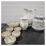 JAPAN ANTQ. NUT BOWL & CUPS W/ PORCELAIN ASST.