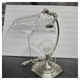PRESSED GLASS DESK LAMP W/ LOTUS PATTERN