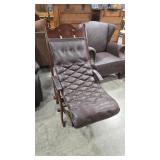 LEATHER TUFTED  CAMPAIGN CHAIR W/ BRASS ACCENTS