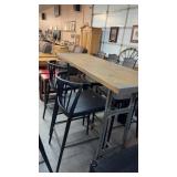 WOOD & IRON HIGH TABLE W/ 4 STOOLS, 71'X25.5'X43'