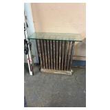 INDUSTRIAL GLASS TOP SIDE TABLE 32'X14'X31'