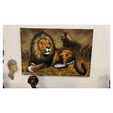 VELVET ART LION & LIONESS PICTURE