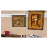 2 NEEDLE WORK PICTURES W/ RUSTIC BARN WOOD FRAMES