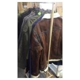 RACK OF JACKETS, PULL OVERS, CAMO CLOTHING