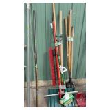 SHOP BROOM SQUEEGIE, PITCH FORK & SNOW SHOVEL