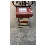 BOOK THEMED GLASS TOP TABLE W/ DRAWERS