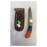 DEMASCUS STEEL LOCKING BLADE KNIFE & SHEATH