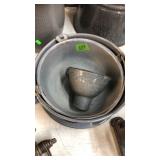 GRAY GRANITE WARE FUNNEL, SAUCE PAN, PLATE