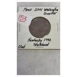 2001 PROOF WASHINGTON QUARTER  KENTUCKY 1792