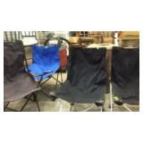 3 BLACK CAMP CHAIRS & BLUE CAMP CHAIR
