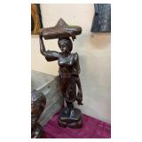 CARVED WOMAN W/ BASKET ON HER HEAD