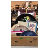 BX W/ BAMBOO TRAYS, METAL TRAY, GLASS WARE &