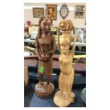 2 WOOD CARVED STATUES