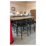 WOOD & IRON HIGH TABLE W/ 4 STOOLS, 71'X25.5'X43'