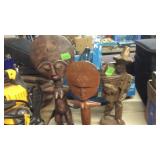 2 WOOD CARVED FERTILITY DOLLS & FOLK ART STATUE