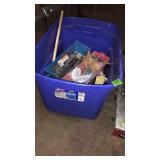 BLUE TOTE W/ PAINT & DRYWALL TOOLS