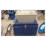 GALVANIZED TUB W/ HOLES IN BOTTOM & BLUE