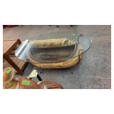 OVAL GLASS TOP CANOE COFFEE TABLE, 52'X32'X22'