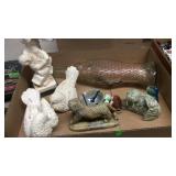 CARVED STONE WALRUS (SIGNED), CARVED STONE LION,