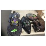 2 WOOD CARVED MEADED MSASKS & BEADED FERTILITY