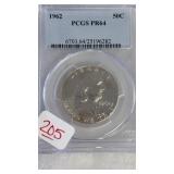 1962 PR64 FRANKLIN SILVER HALF DOLLAR