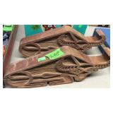 2 WOOD CARVED OXEN BOOK ENDS