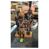 3 WOOD CARVED STATUES W/ BEADS