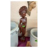 WOOD CARVED POLYNESIAN LADY STATUE