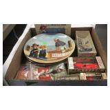 BX W/ FISHING LURES, COLLECTOR PLATE, MISC