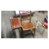 VINTAGE TV STAND, MAHOGANY ROCKER & SIDE TABLE