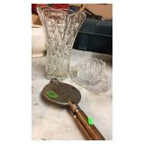 KRUM KAKE IRON & GROUP OF PRESSED GLASS