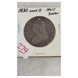 1830 SMALL O HALF DOLLAR **DRILLED